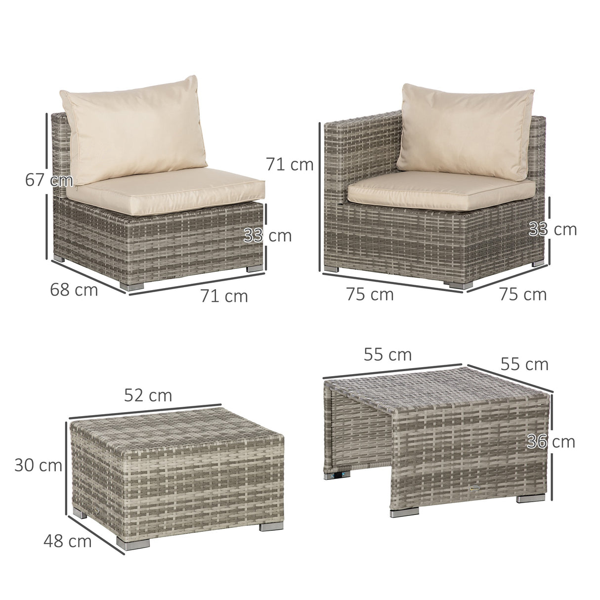 easycomfort salotto da giardino in rattan pe da 8 pezzi con poltrone tavolini e sgabelli beige grigio