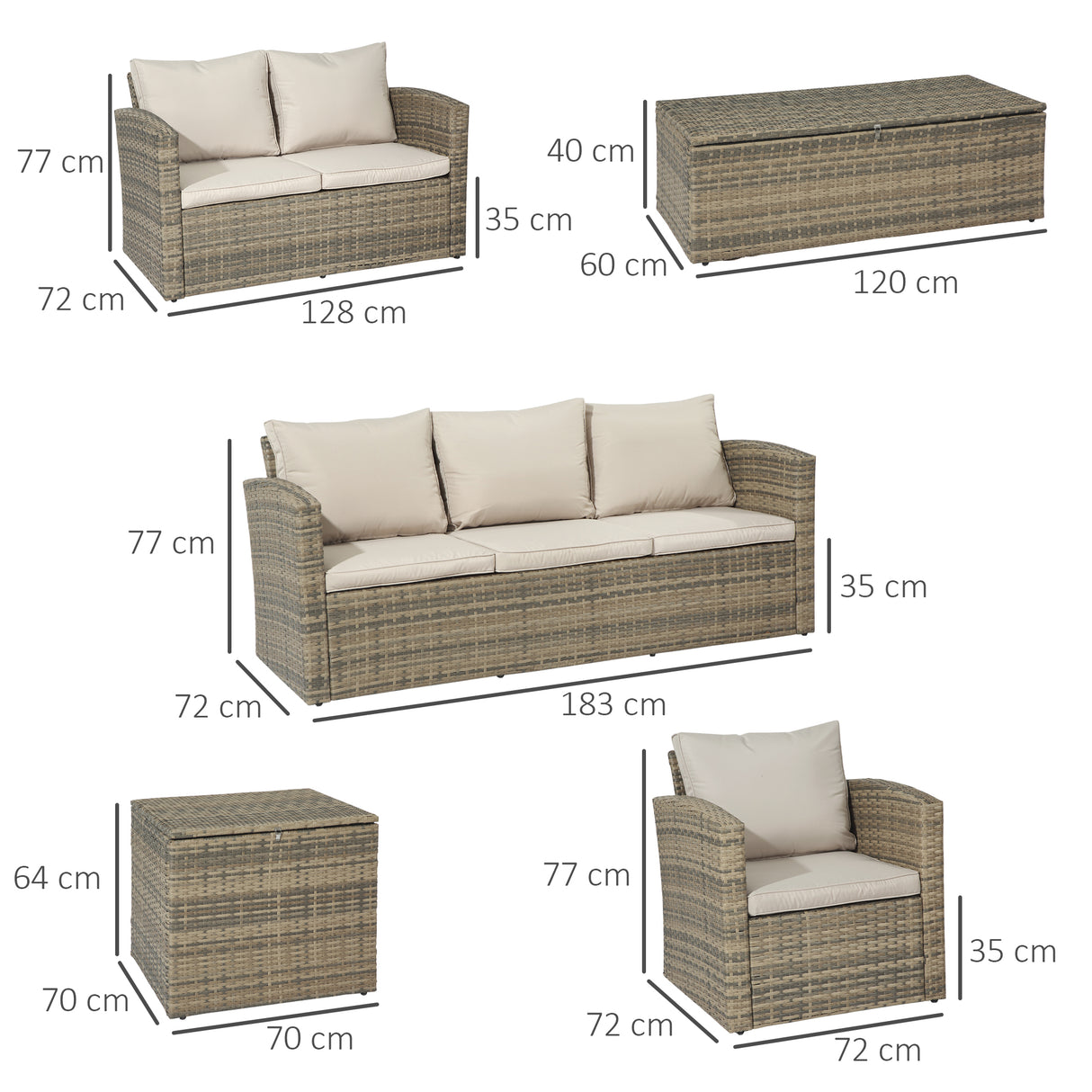 easycomfort easycomfort set mobili da giardino 6 pezzi in rattan con divani poltrone e tavoli contenitore beige