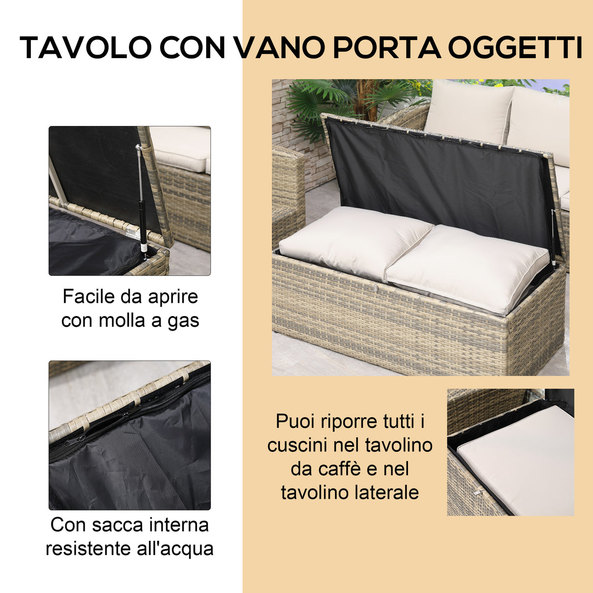 easycomfort easycomfort set mobili da giardino 6 pezzi in rattan con divani poltrone e tavoli contenitore beige