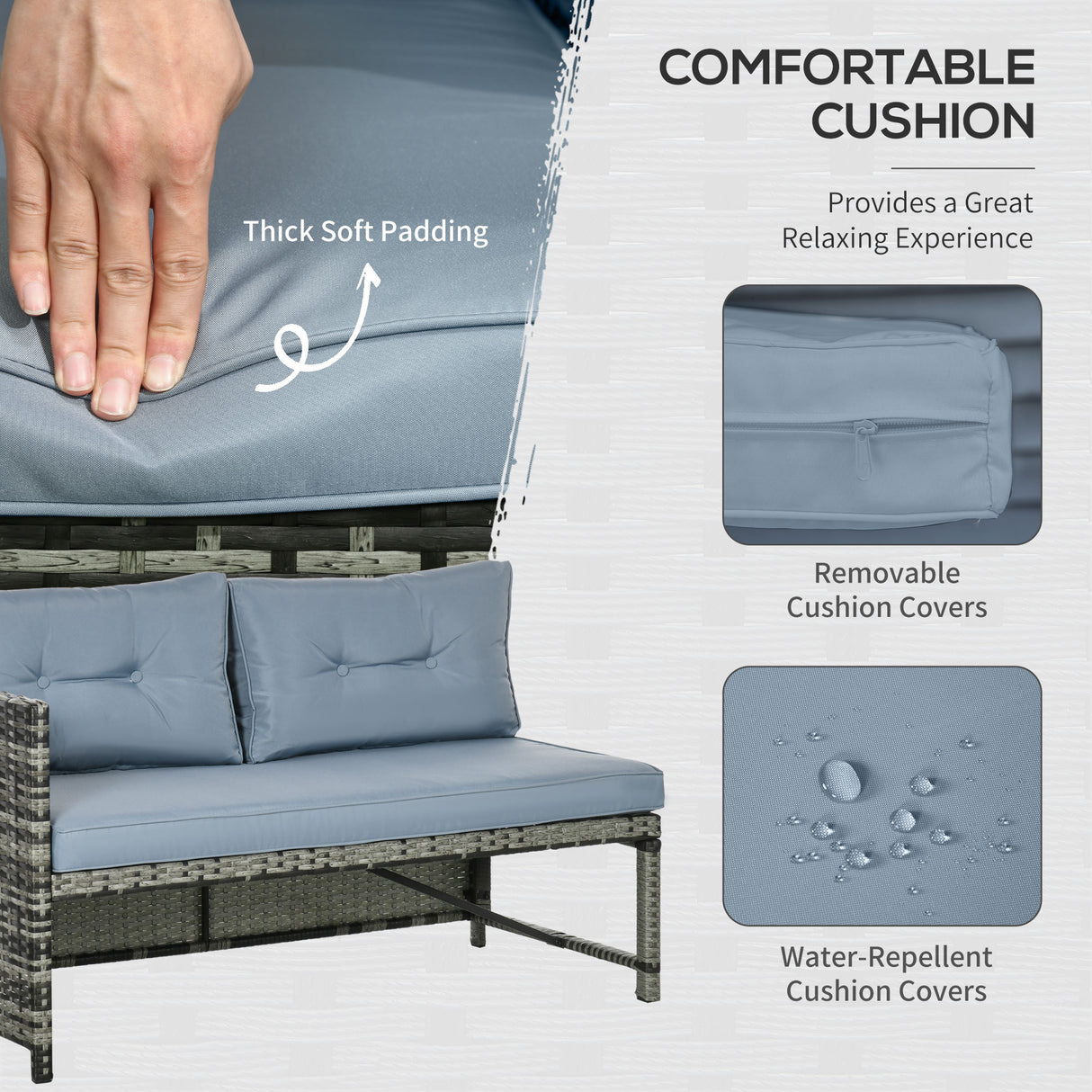 easycomfort easycomfort salotto da giardino con divanetto chaise longue e tavolino in rattan pe con cuscini grigio