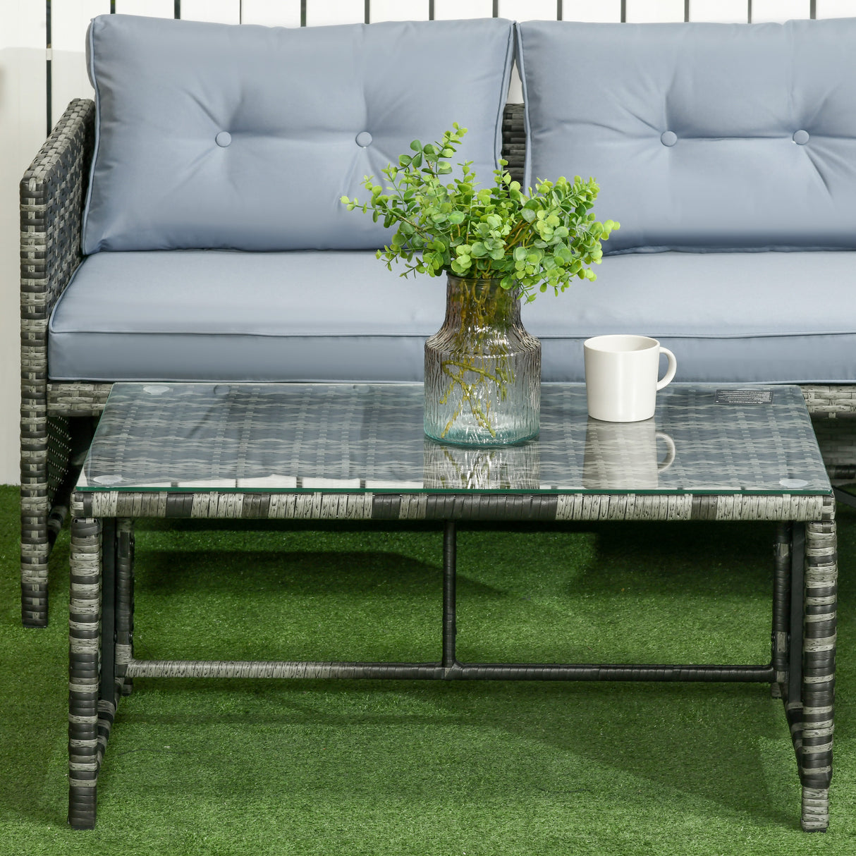 easycomfort easycomfort salotto da giardino con divanetto chaise longue e tavolino in rattan pe con cuscini grigio