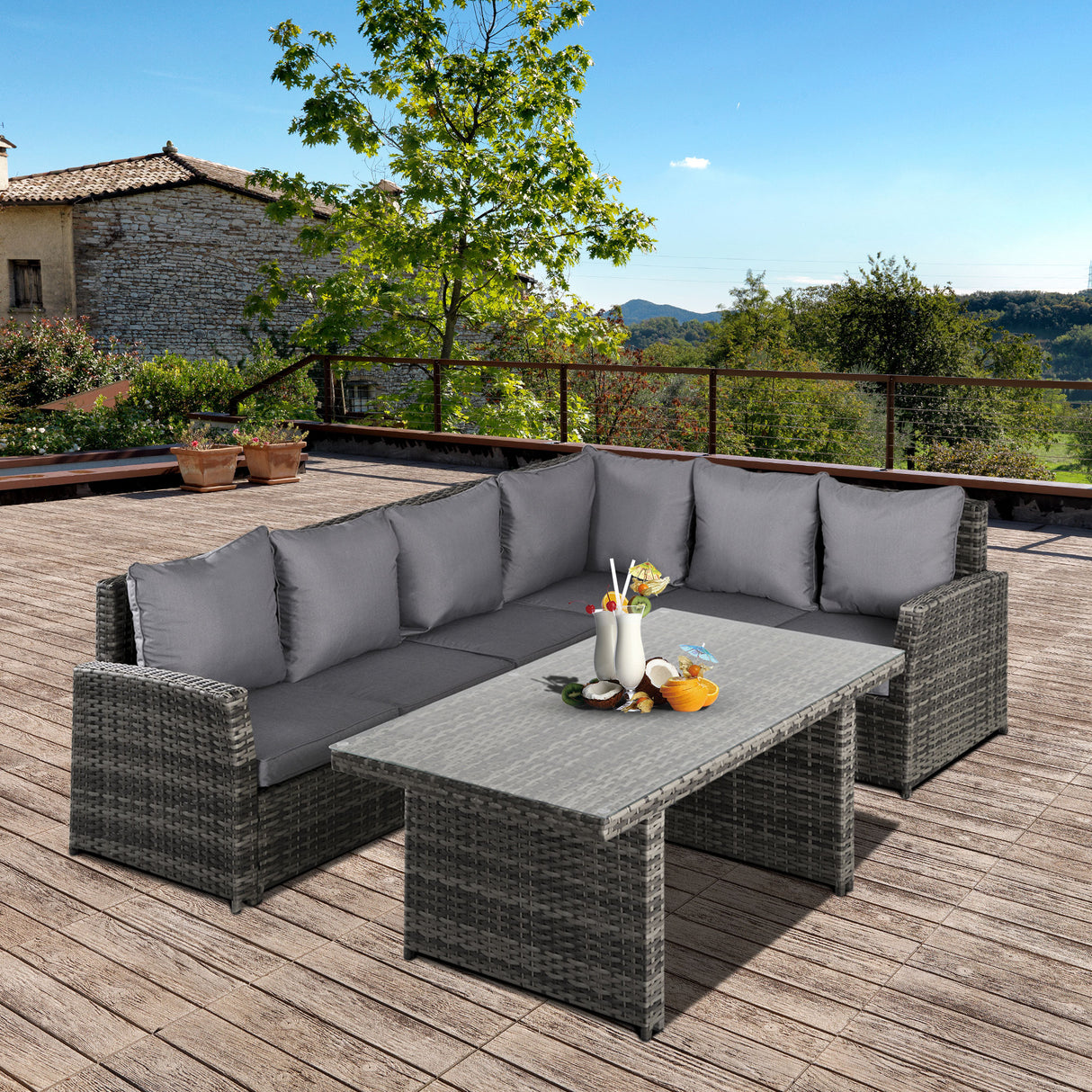 easycomfort easycomfort salotto da giardino set 3 pz con 2 divani da esterno e 1 tavolo da giardino in rattan sintetico grigio