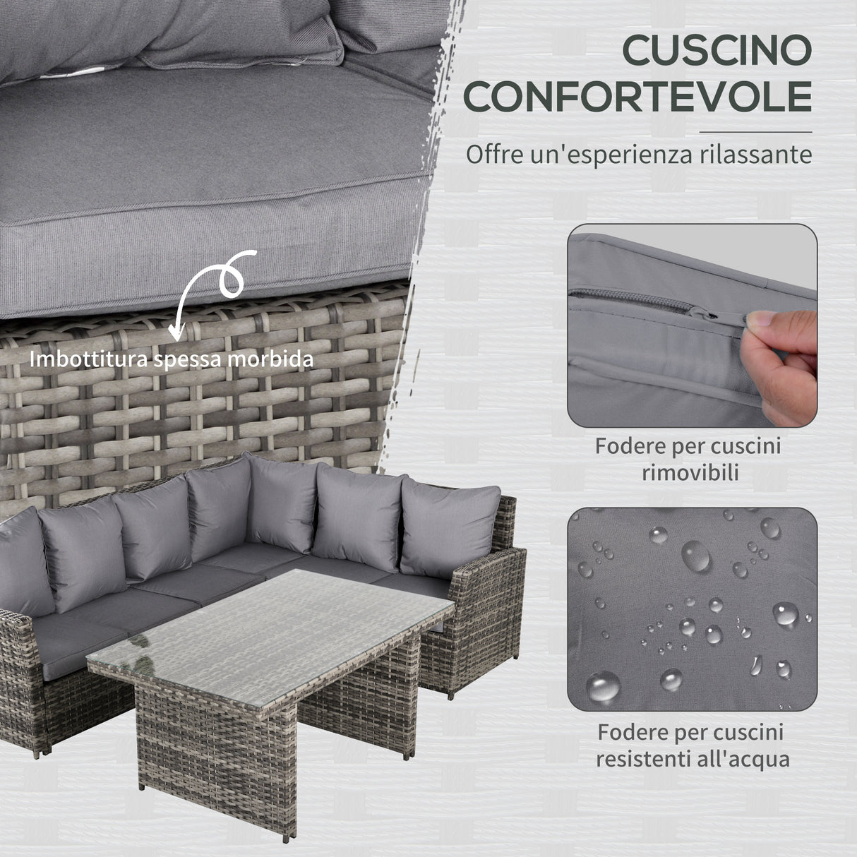 easycomfort easycomfort salotto da giardino set 3 pz con 2 divani da esterno e 1 tavolo da giardino in rattan sintetico grigio