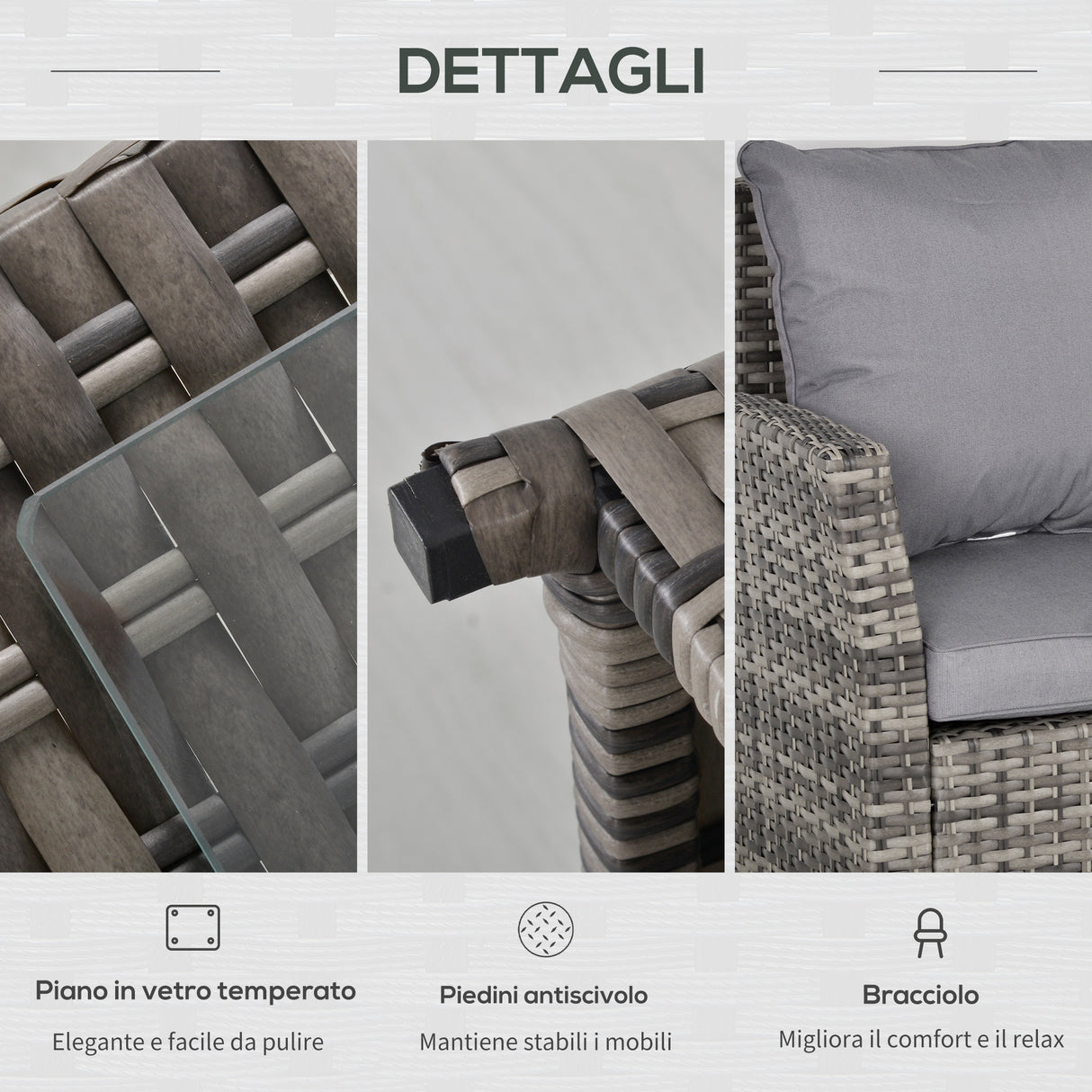 easycomfort easycomfort salotto da giardino set 3 pz con 2 divani da esterno e 1 tavolo da giardino in rattan sintetico grigio