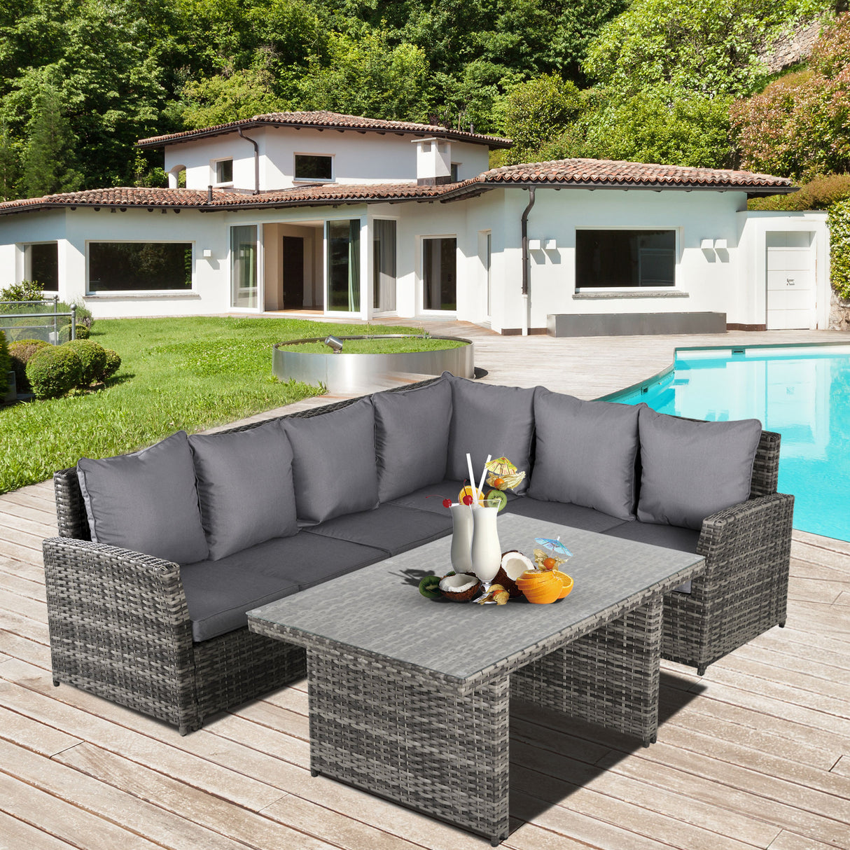 easycomfort easycomfort salotto da giardino set 3 pz con 2 divani da esterno e 1 tavolo da giardino in rattan sintetico grigio