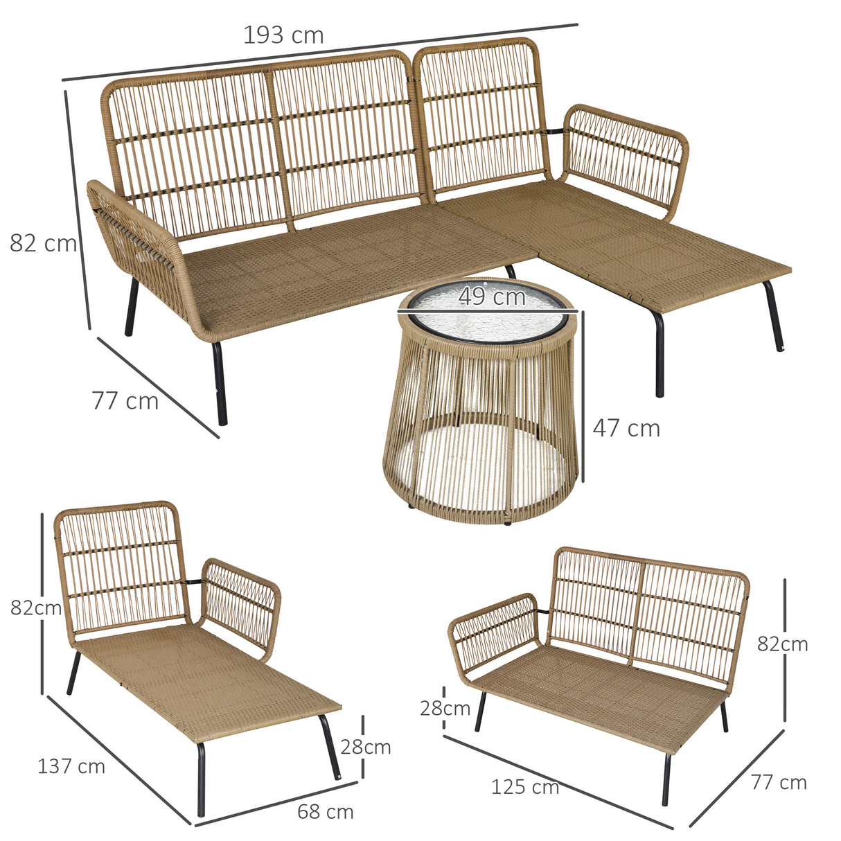 easycomfort easycomfort set da giardino in rattan stile boho chic con divano angolare e e tavolino beige e caffe