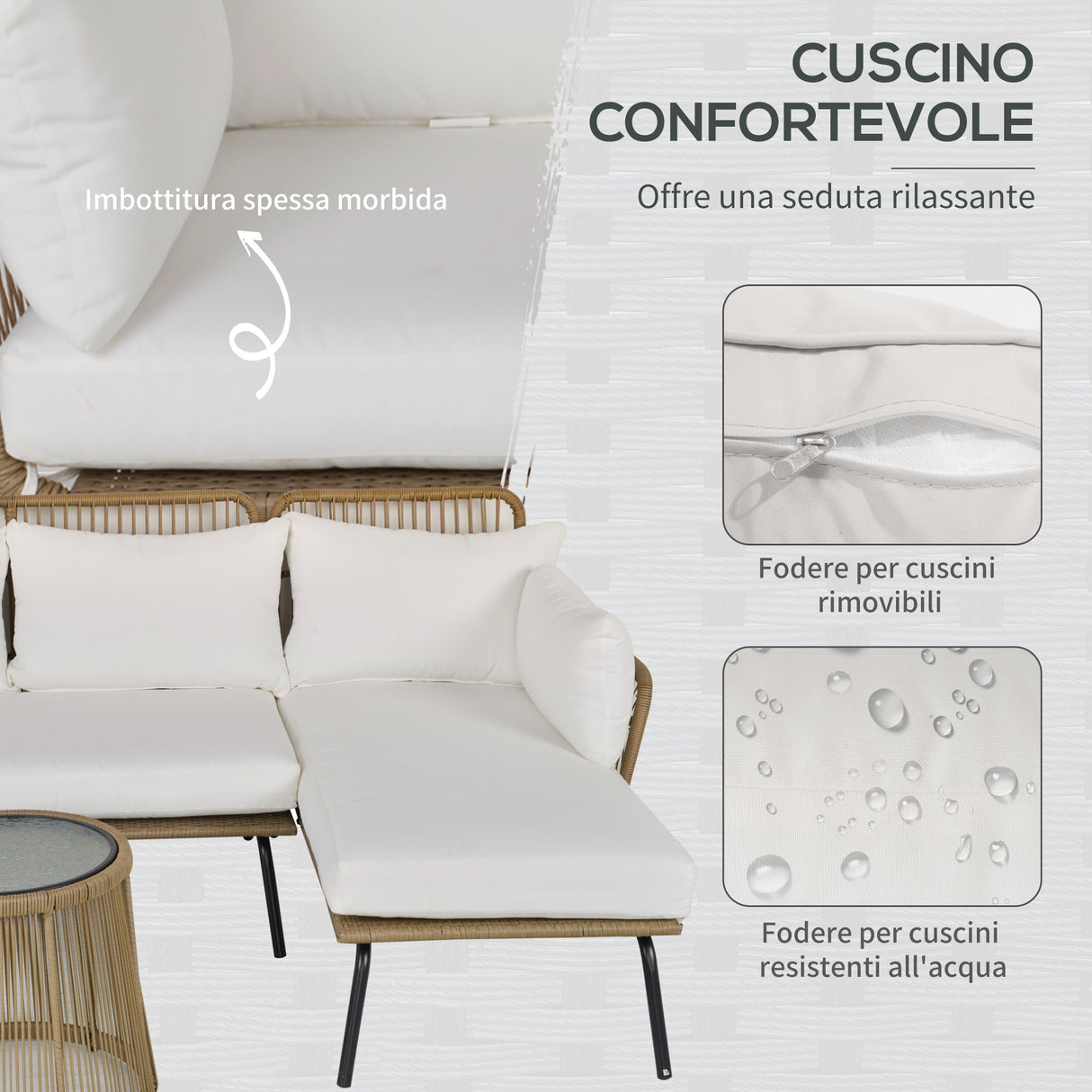 easycomfort easycomfort set da giardino in rattan stile boho chic con divano angolare e e tavolino beige e caffe