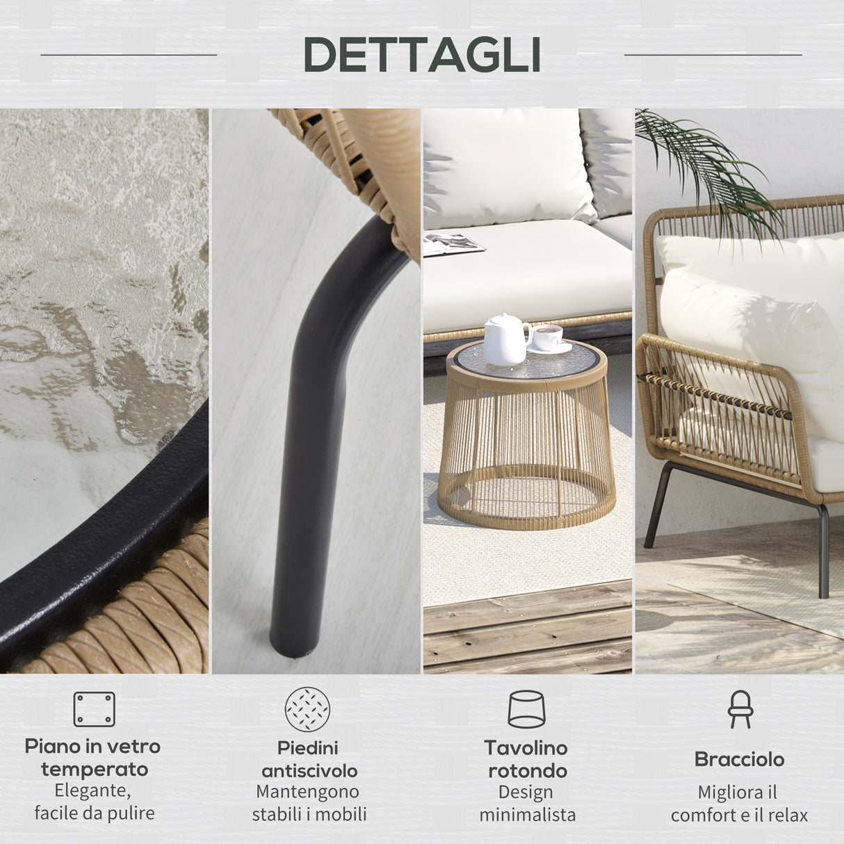 easycomfort easycomfort set da giardino in rattan stile boho chic con divano angolare e e tavolino beige e caffe