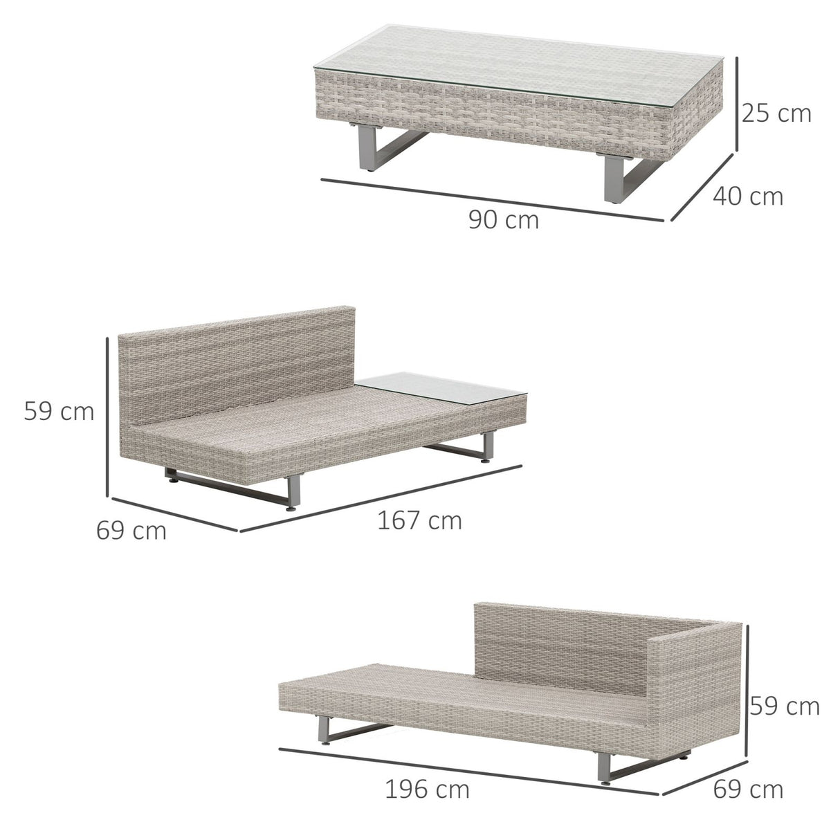 easycomfort easycomfort salotto da giardino con divano e tavolino in pe rattan grigio
