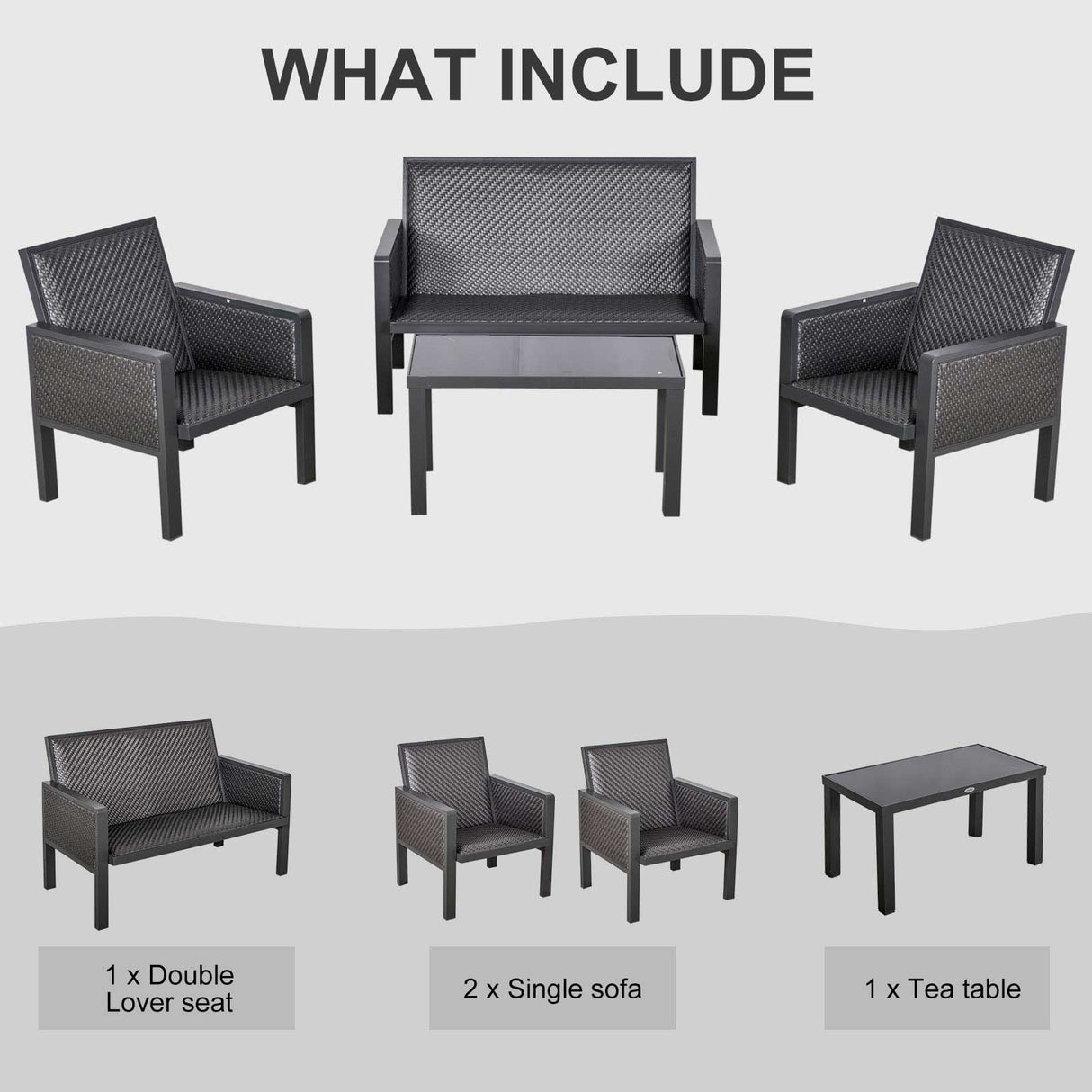 easycomfort salotto da giardino con divanetti e tavolino in rattan pe set 4 pezzi grigio