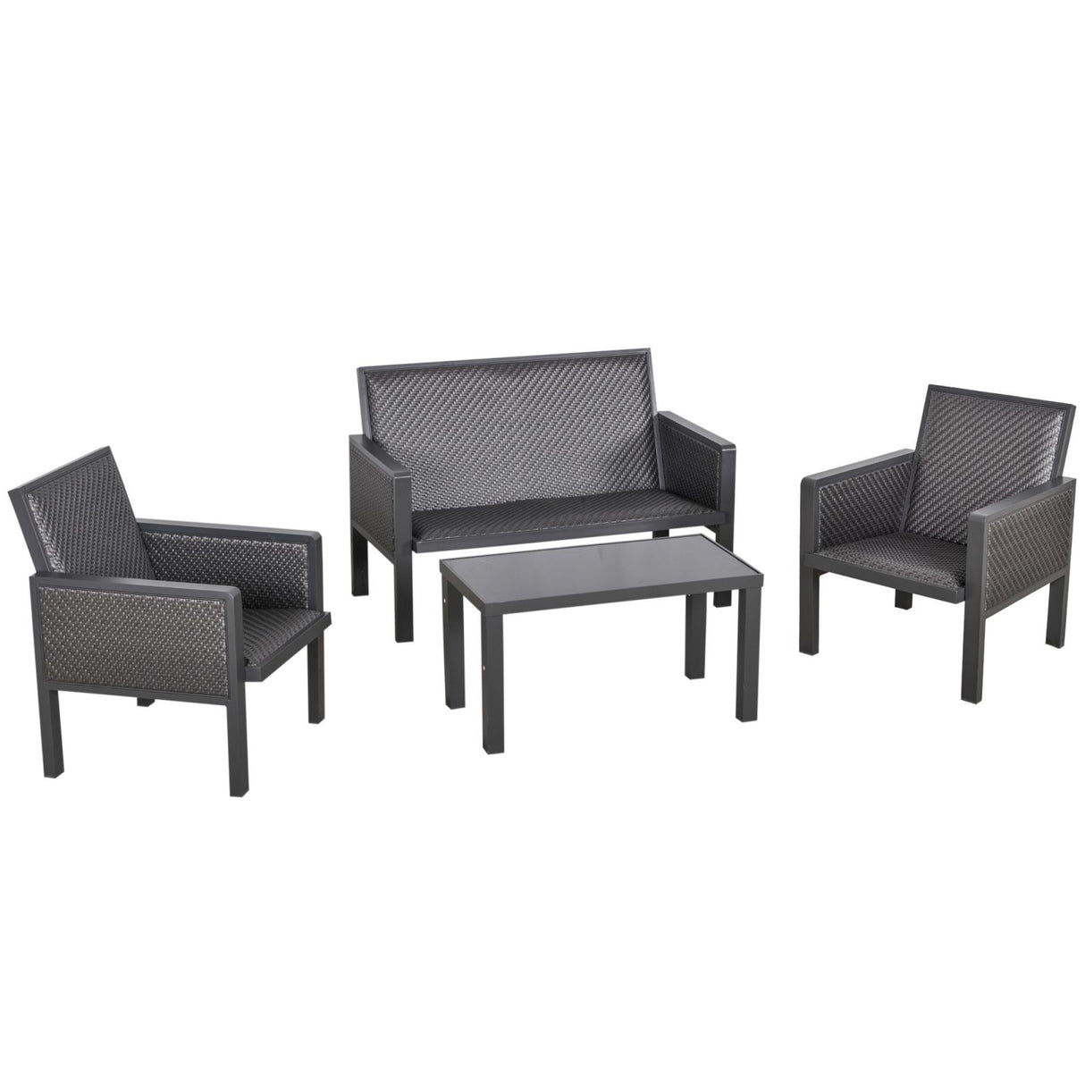 easycomfort salotto da giardino con divanetti e tavolino in rattan pe set 4 pezzi grigio