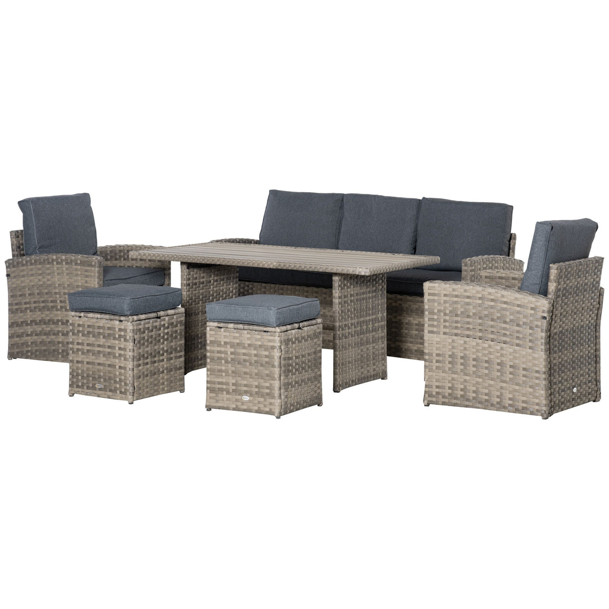 easycomfort set salotto da giardino in rattan pe con divano 3 posti 2 poltrone 2 sgabelli e tavolo grigio