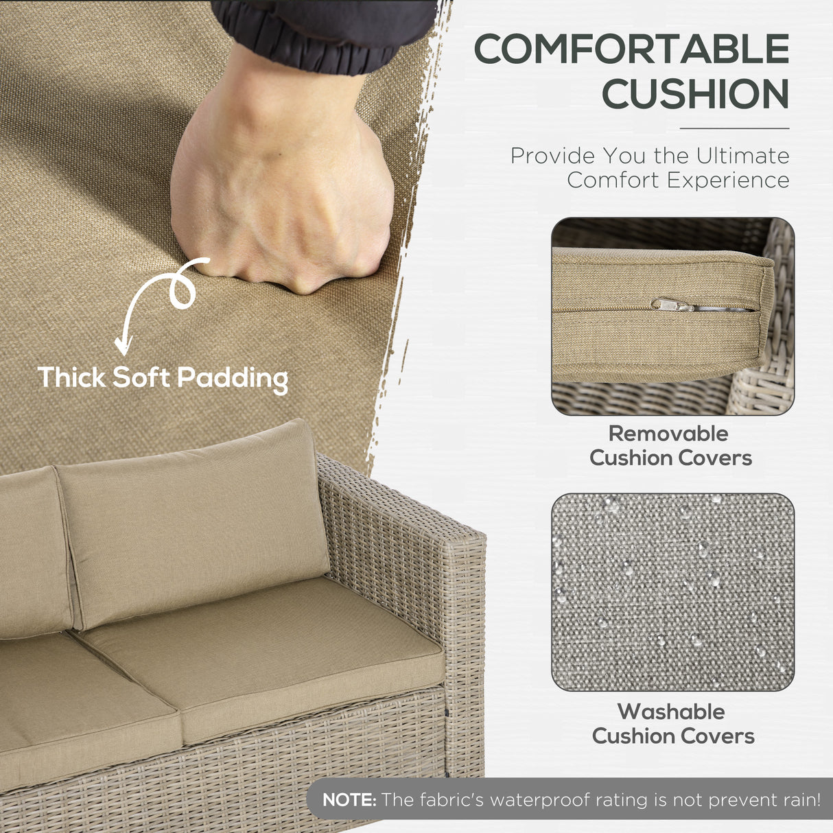 easycomfort set mobili da giardino 4 pezzi in rattan pe salotto da esterno con 1 divano 2 poltrone 1 tavolino e cuscini rimovibili e lavabili kaki e beige