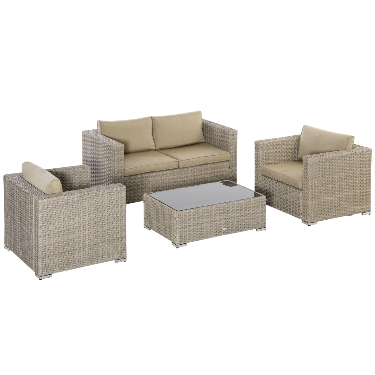 easycomfort set mobili da giardino 4 pezzi in rattan pe salotto da esterno con 1 divano 2 poltrone 1 tavolino e cuscini rimovibili e lavabili kaki e beige