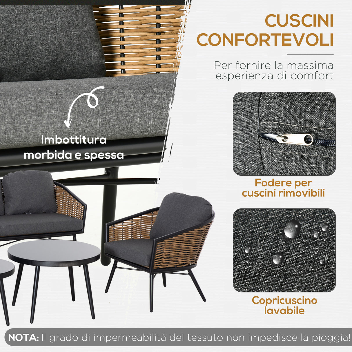 easycomfort set mobili da giardino in rattan 5 pezzi salottino da esterno con 2 tavolini divano 3 posti e 2 poltrone con cuscini