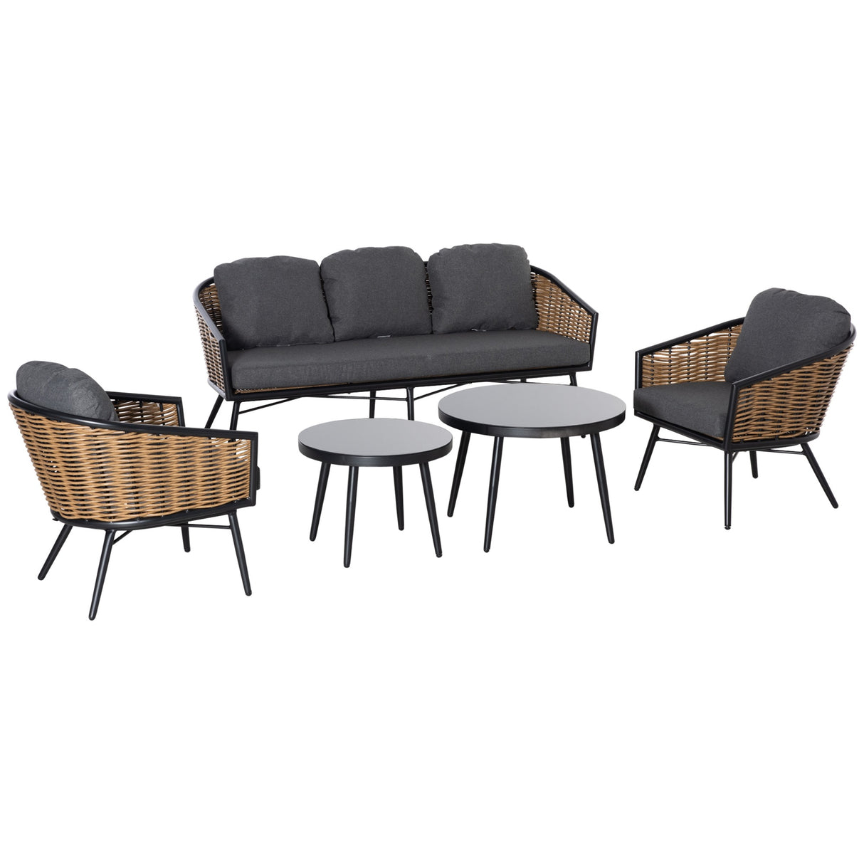 easycomfort set mobili da giardino in rattan 5 pezzi salottino da esterno con 2 tavolini divano 3 posti e 2 poltrone con cuscini