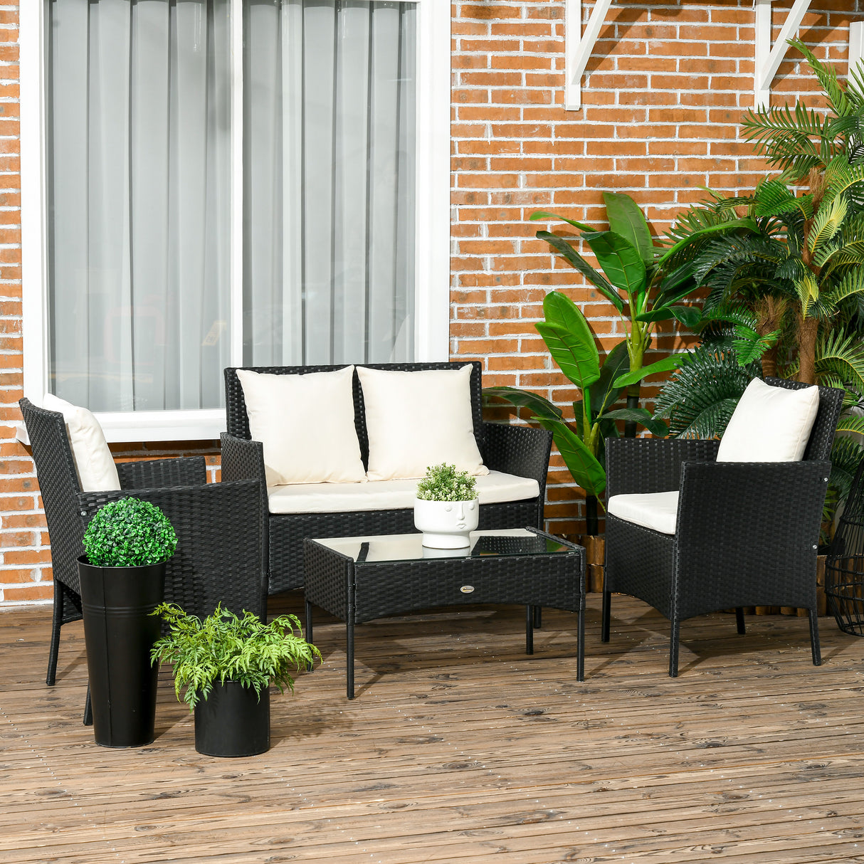 easycomfort easycomfort set da giardino 4pezzi in rattan con 2 sedie poltrona da giardino a 2 posti e tavolino basso