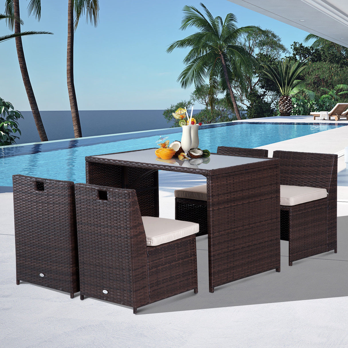 easycomfort easycomfort set mobili da giardino in rattan 5pz tavolo pranzo 4 sedie con cuscini