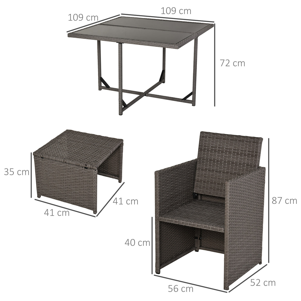 easycomfort set mobili da giardino esterno 9 pezzi tavolo con 4 sedie 4 poggiapiedi in rattan grigio