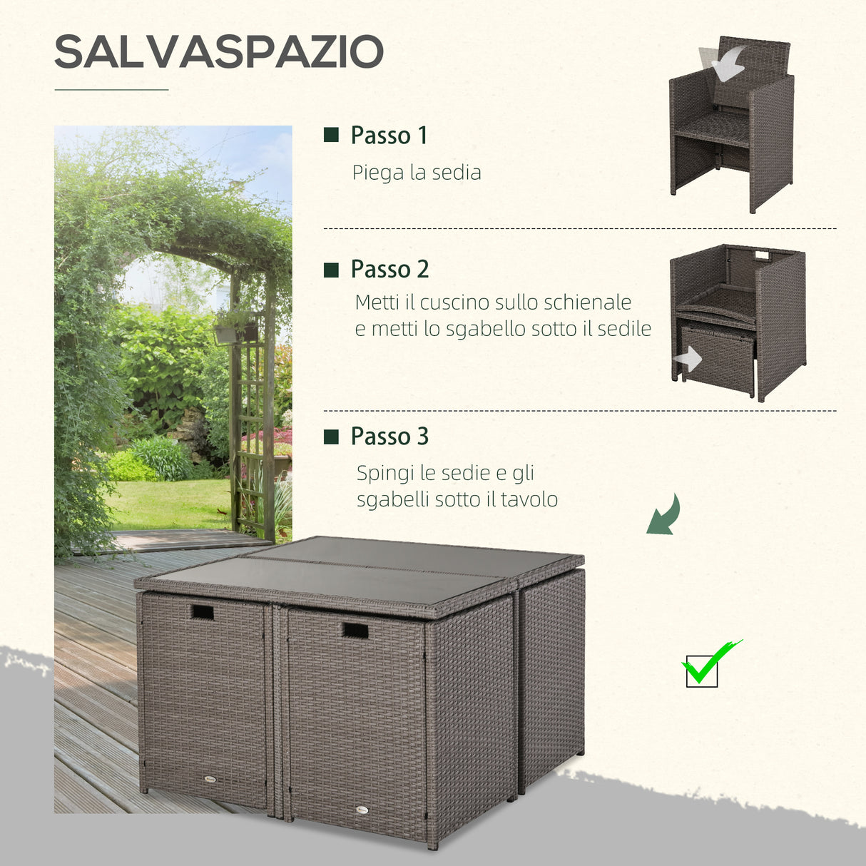 easycomfort set mobili da giardino esterno 9 pezzi tavolo con 4 sedie 4 poggiapiedi in rattan grigio
