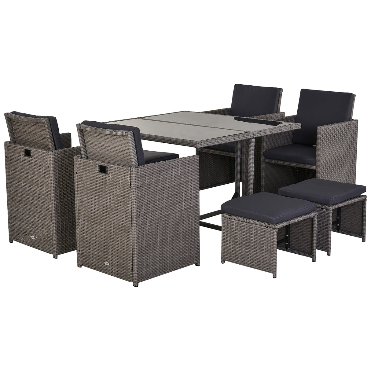 easycomfort set mobili da giardino esterno 9 pezzi tavolo con 4 sedie 4 poggiapiedi in rattan grigio
