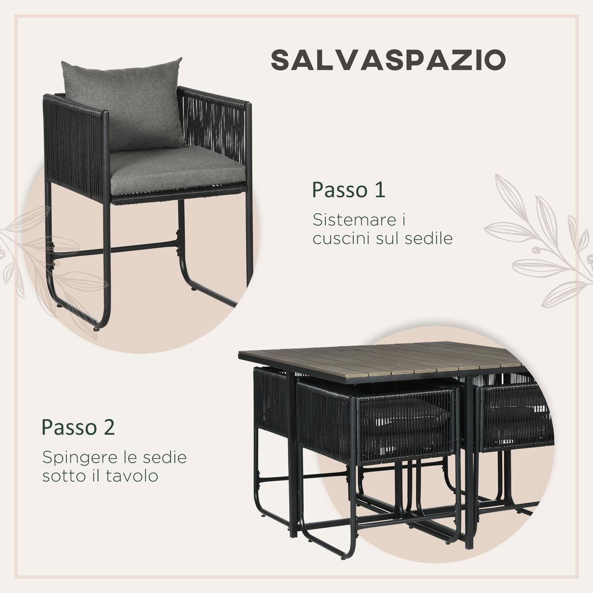 easycomfort easycomfort set da giardino 5 pezzi in rattan pe e acciaio 4 sedie da esterno con cuscini e tavolo rettangolare