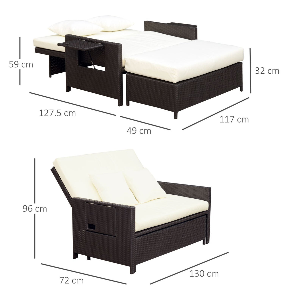 easycomfort easycomfort divanetto da giardino con panca poggiapiedi in rattan pe marrone