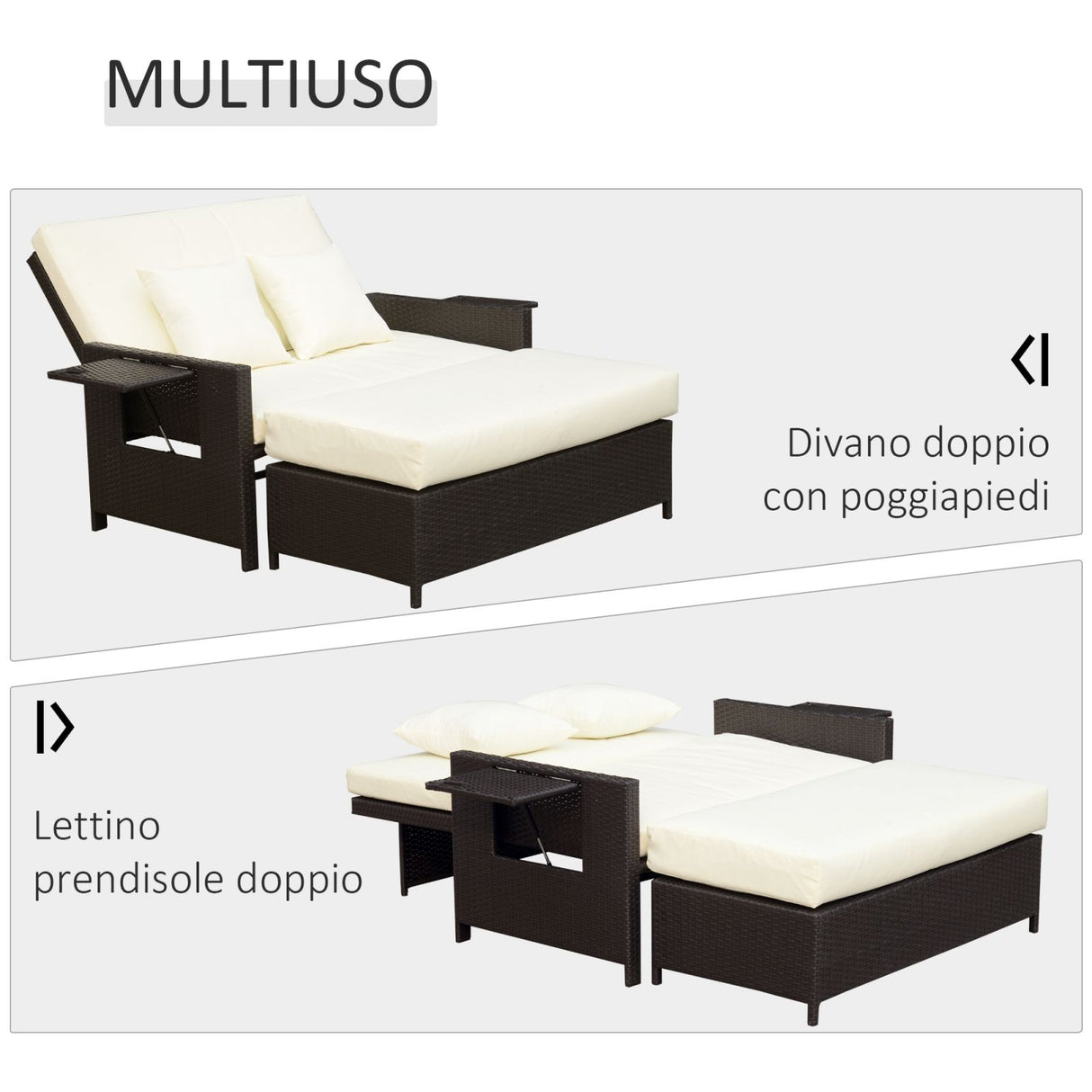 easycomfort easycomfort divanetto da giardino con panca poggiapiedi in rattan pe marrone