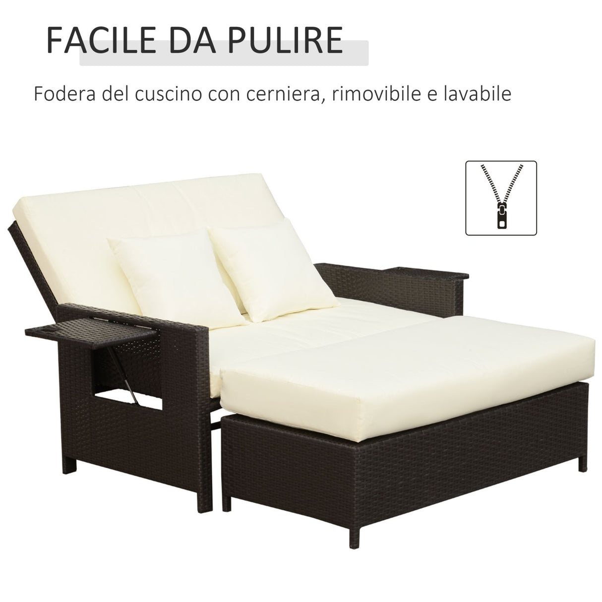 easycomfort easycomfort divanetto da giardino con panca poggiapiedi in rattan pe marrone