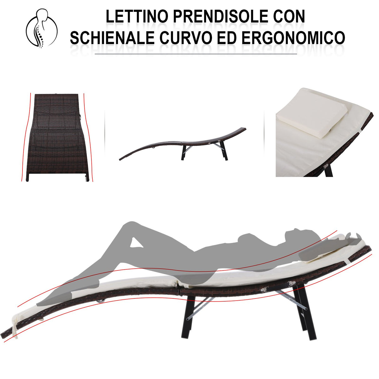 easycomfort easycomfort set 2 sdraio lettino e tavolino in pe rattan con cuscini rimovibili marrone crema