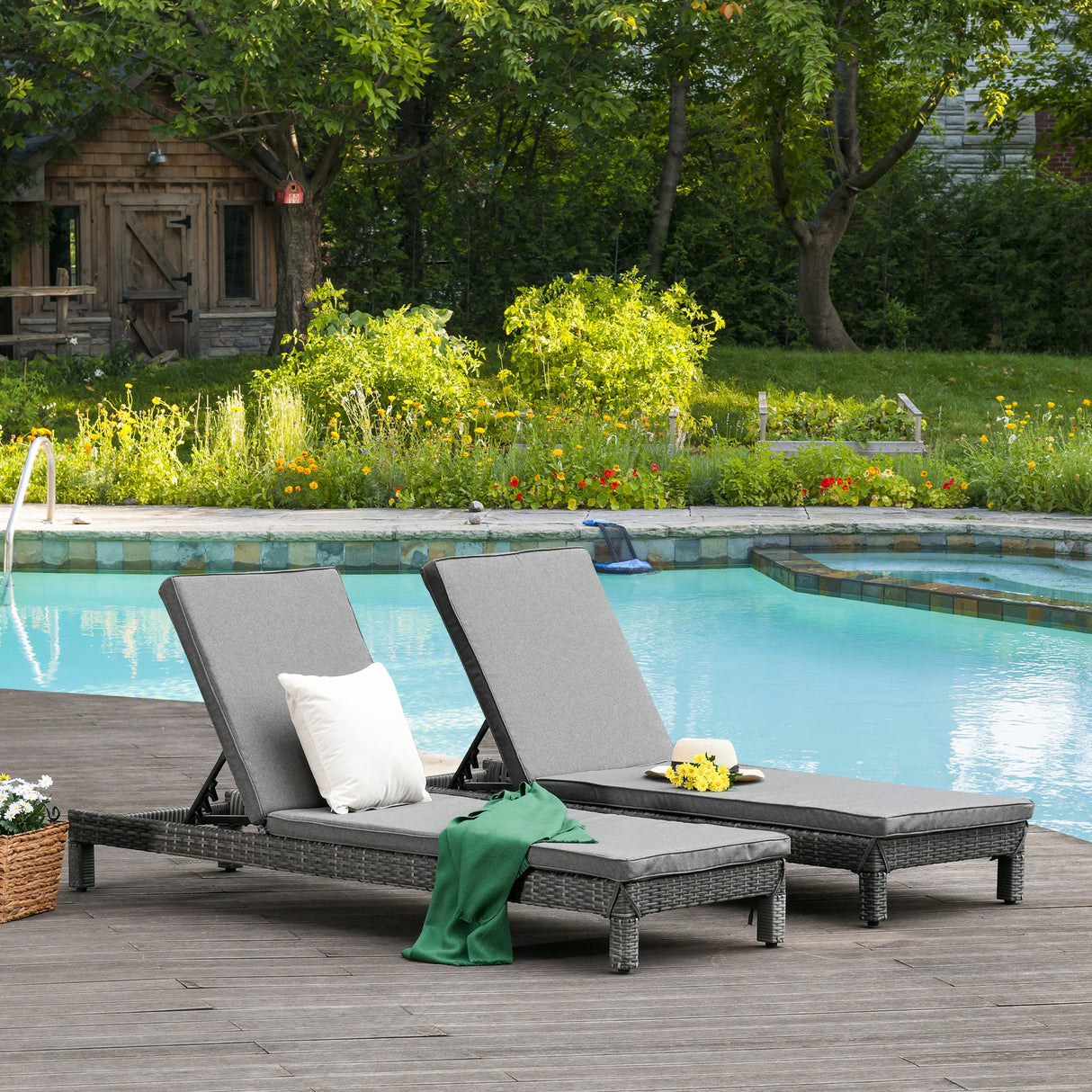 easycomfort easycomfort set 2 sdraio da giardino in pe rattan con cuscino imbottito grigio