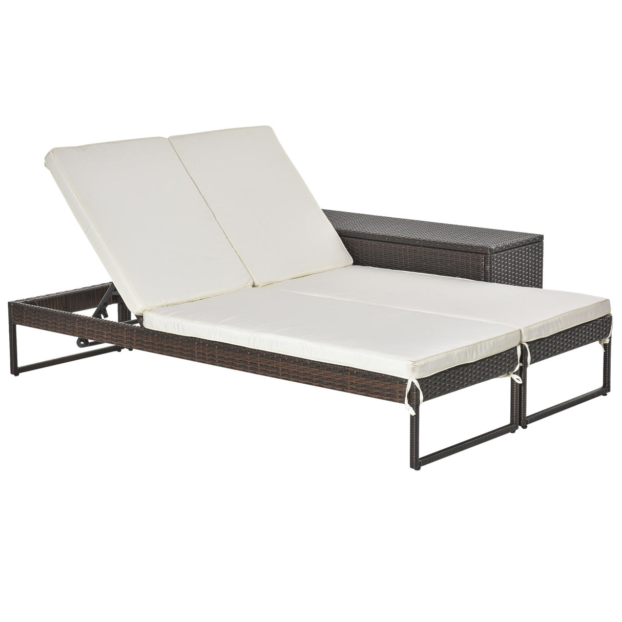 easycomfort easycomfort 3pz componibile 2 lettino prendisole da giardino 60 x 195 x 86cm e 1 tavolino 121 x 40 x 50cm rattan con materassini marrone e bianco crema