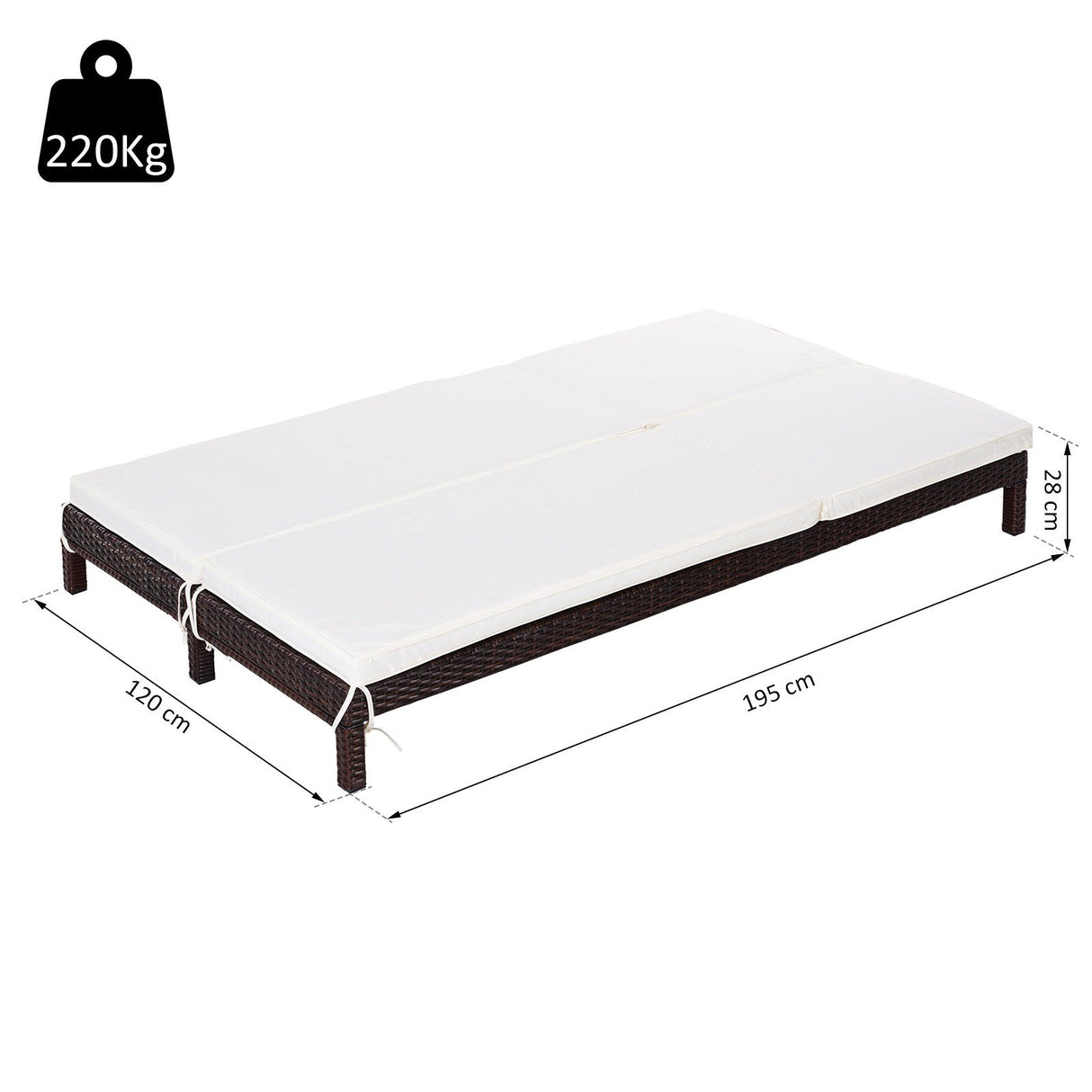 easycomfort easycomfort lettino sdraio prendisole a 2 posti in pe rattan marrone con materassino bianco