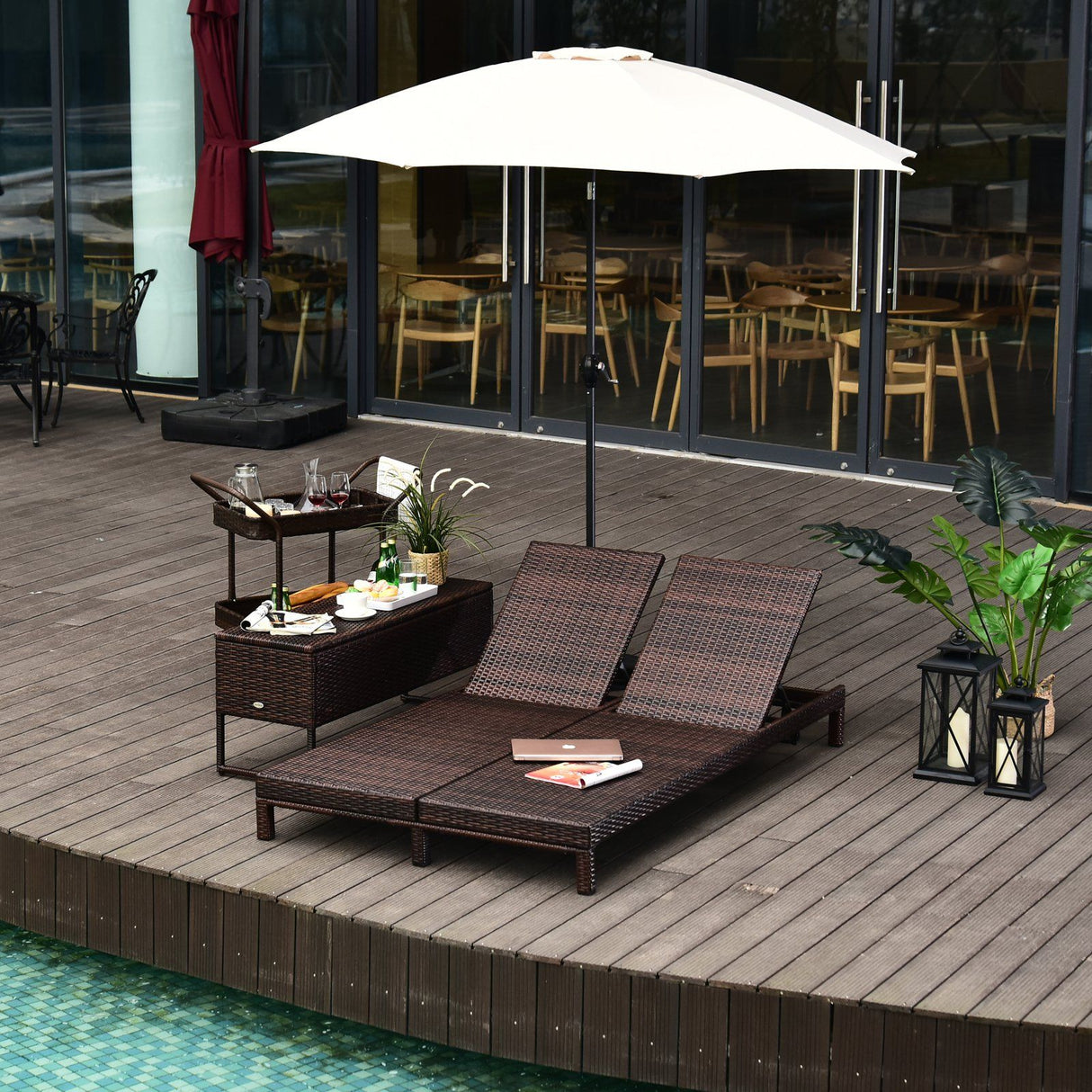 easycomfort easycomfort lettino sdraio prendisole a 2 posti in pe rattan marrone con materassino bianco