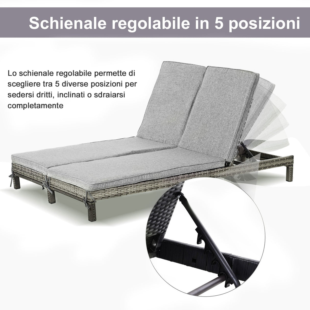 easycomfort easycomfort lettino sdraio prendisole a 2 posti in pe rattan con materassino grigio