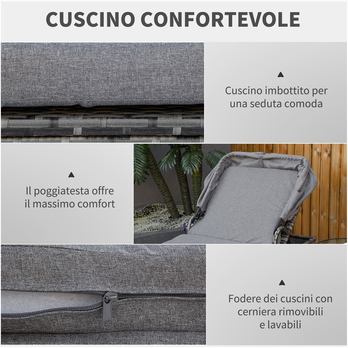 easycomfort easycomfort lettino prendisole in rattan pe schienale reclinabile a 4 livelli tettuccio e materassino