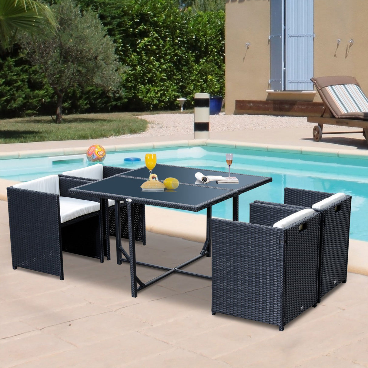 easycomfort easycomfort set mobili da giardino 5pz set tavolo da pranzo con 4 sedie con cuscini combinabili a rettangolo nero 109x109x72 cm