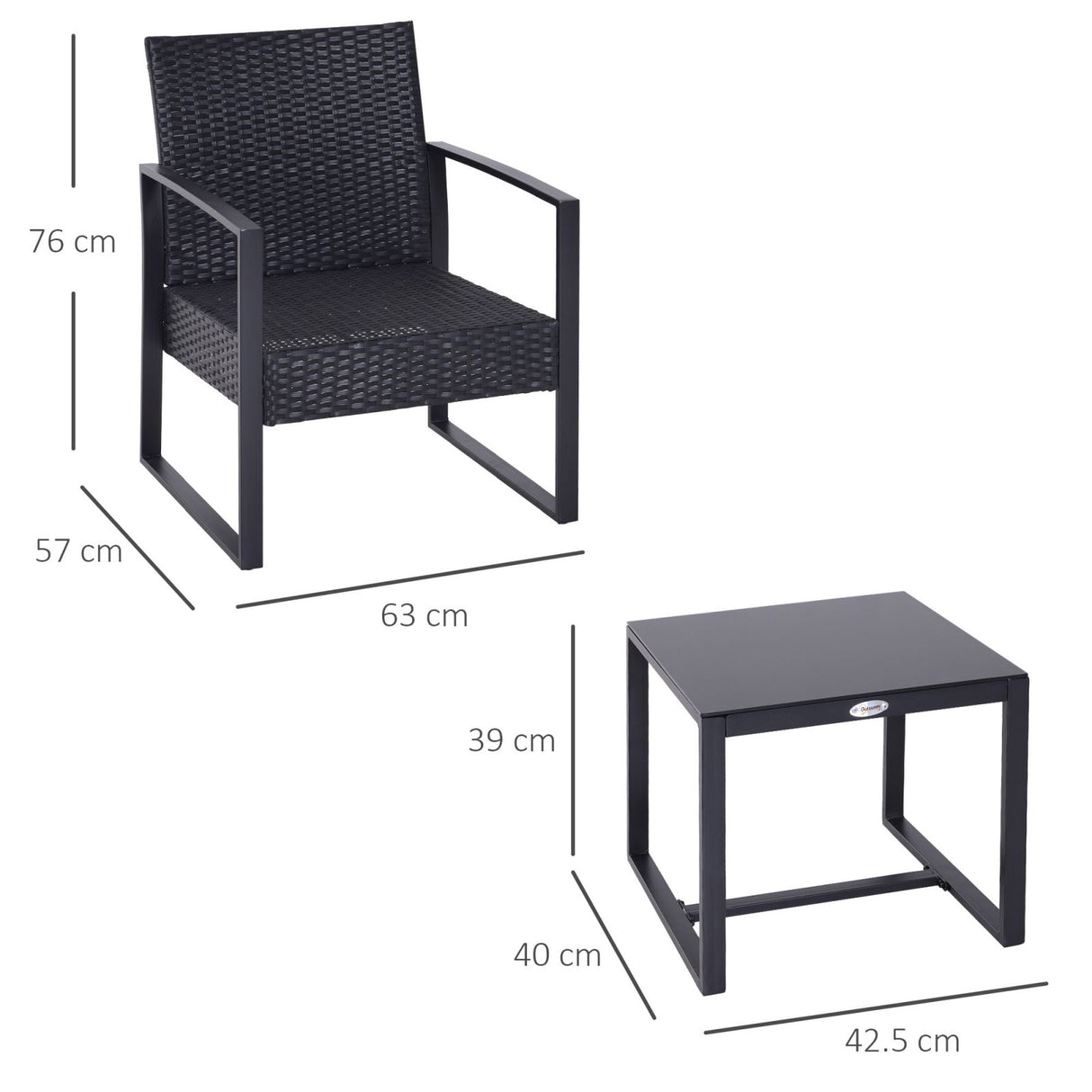 easycomfort easycomfort set mobili in rattan da esterno tavolino con 2 sedie con cuscini nero