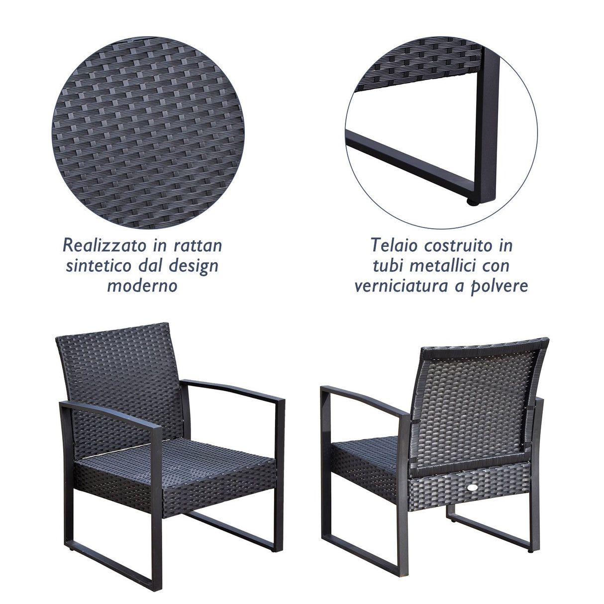 easycomfort easycomfort set mobili in rattan da esterno tavolino con 2 sedie con cuscini nero