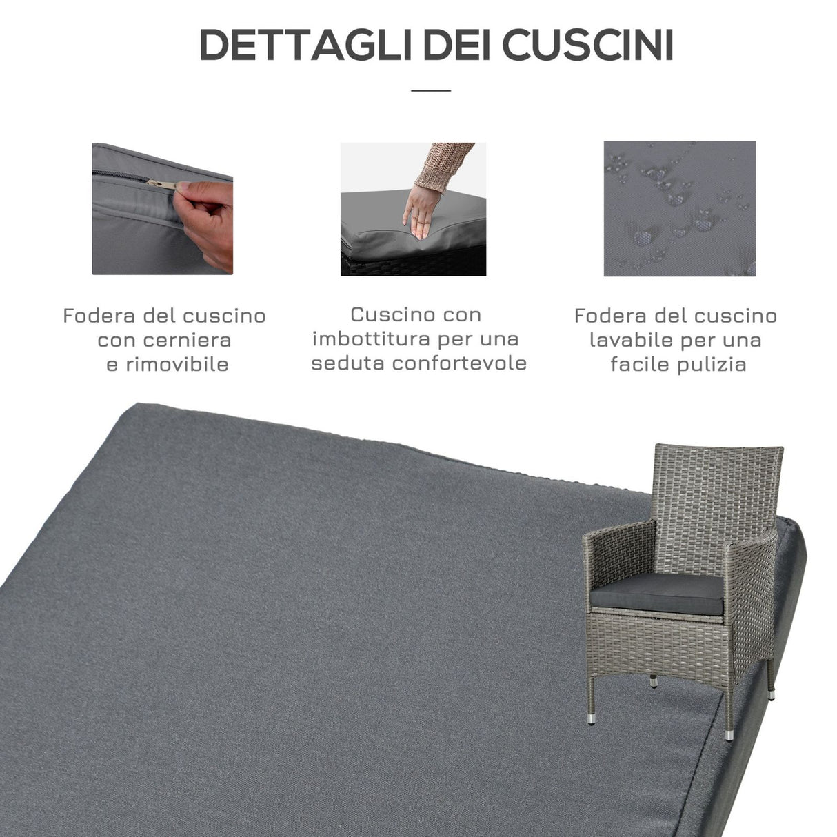 easycomfort easycomfort set tavolino e sedie da esterno in rattan pe grigio