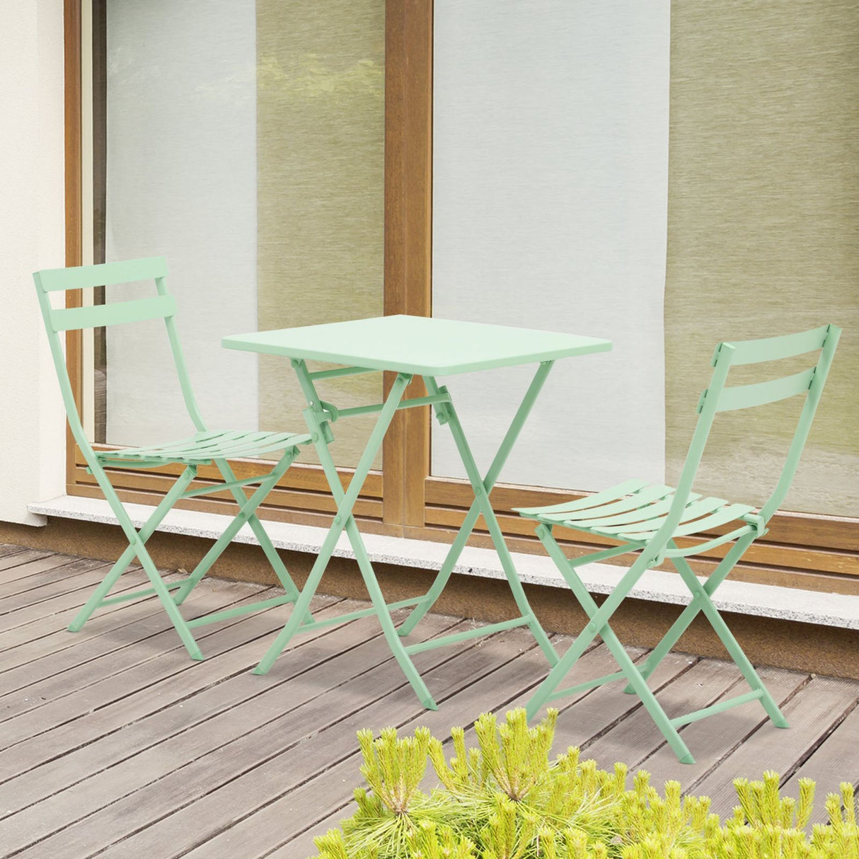 easycomfort easycomfort set tavolo e sedie da giardino ed esterno in metallo verde set da 3 pezzi pieghevole e salvaspazio