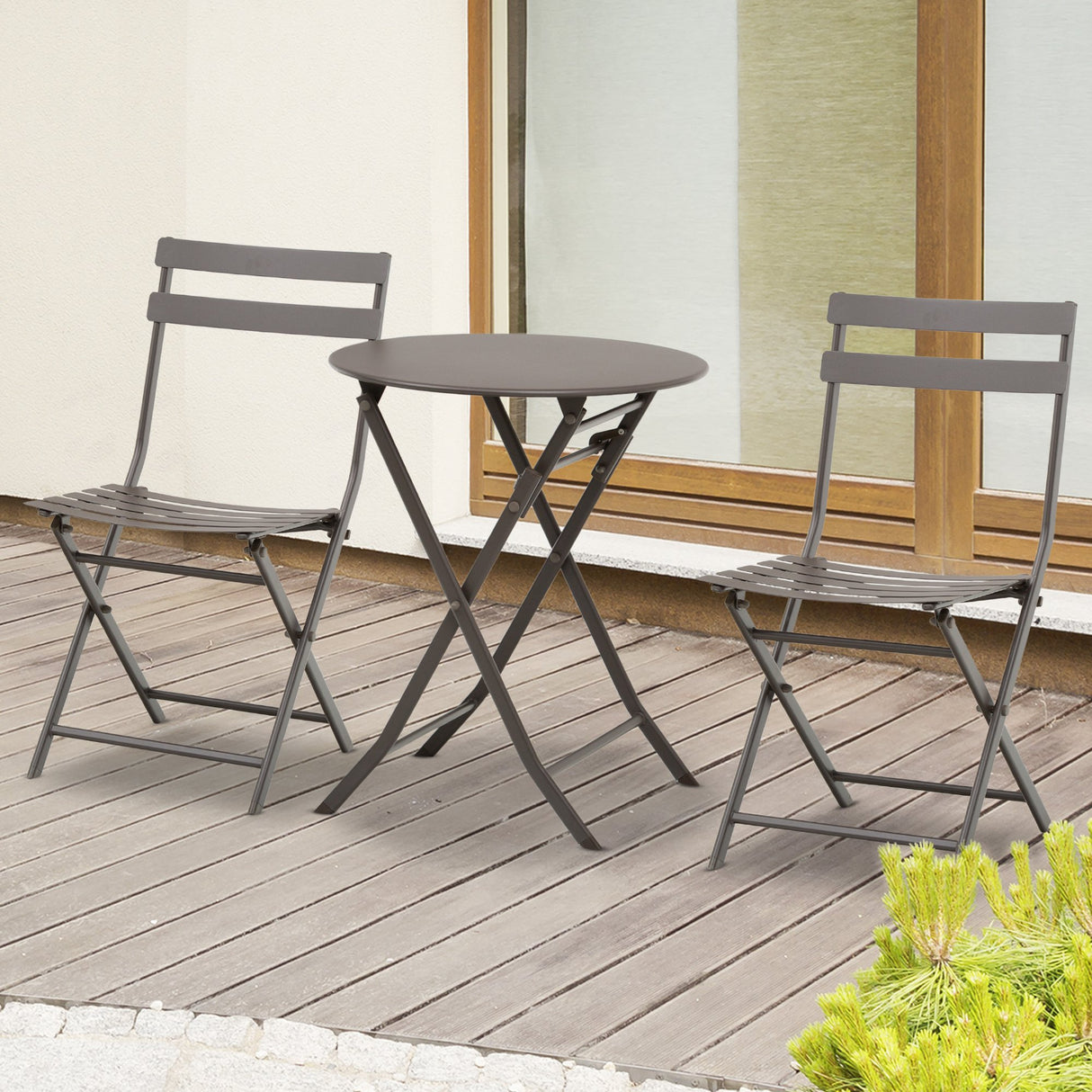 easycomfort easycomfort tavolino con sedie pieghevoli in acciaio marrone per balcone terrazzo giardino