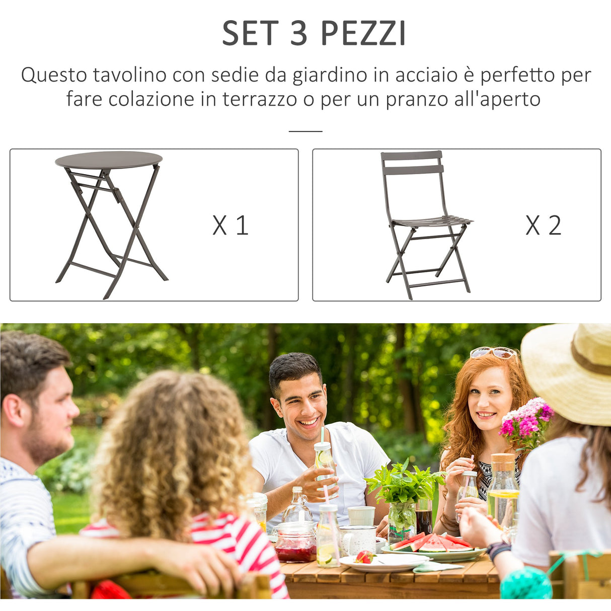 easycomfort easycomfort tavolino con sedie pieghevoli in acciaio marrone per balcone terrazzo giardino