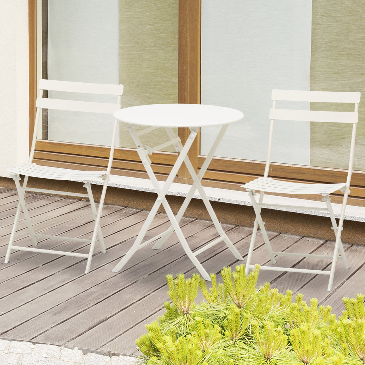 easycomfort easycomfort tavolino con sedie pieghevoli in acciaio bianco per balcone terrazzo giardino