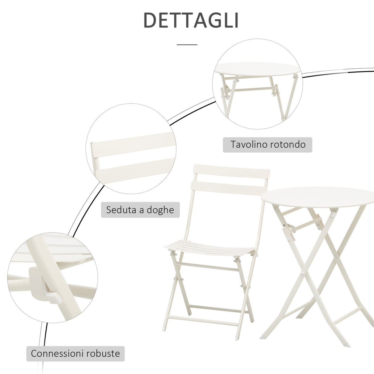 easycomfort easycomfort tavolino con sedie pieghevoli in acciaio bianco per balcone terrazzo giardino