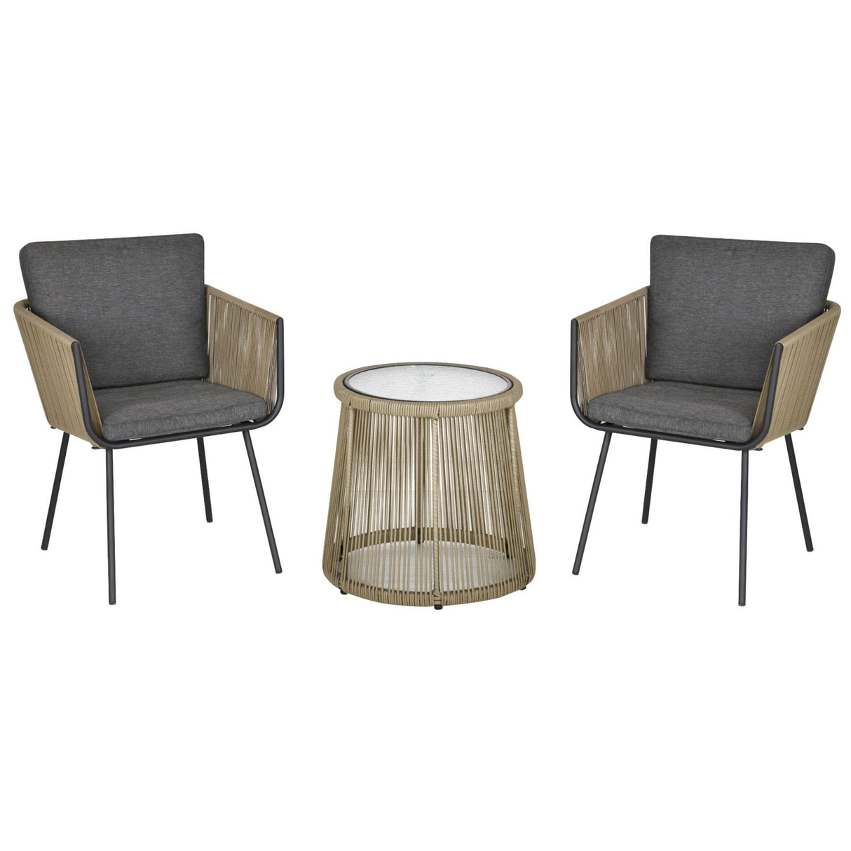 easycomfort easycomfort set 2 poltroncine con tavolino da esterno in pe rattan cachi e grigio