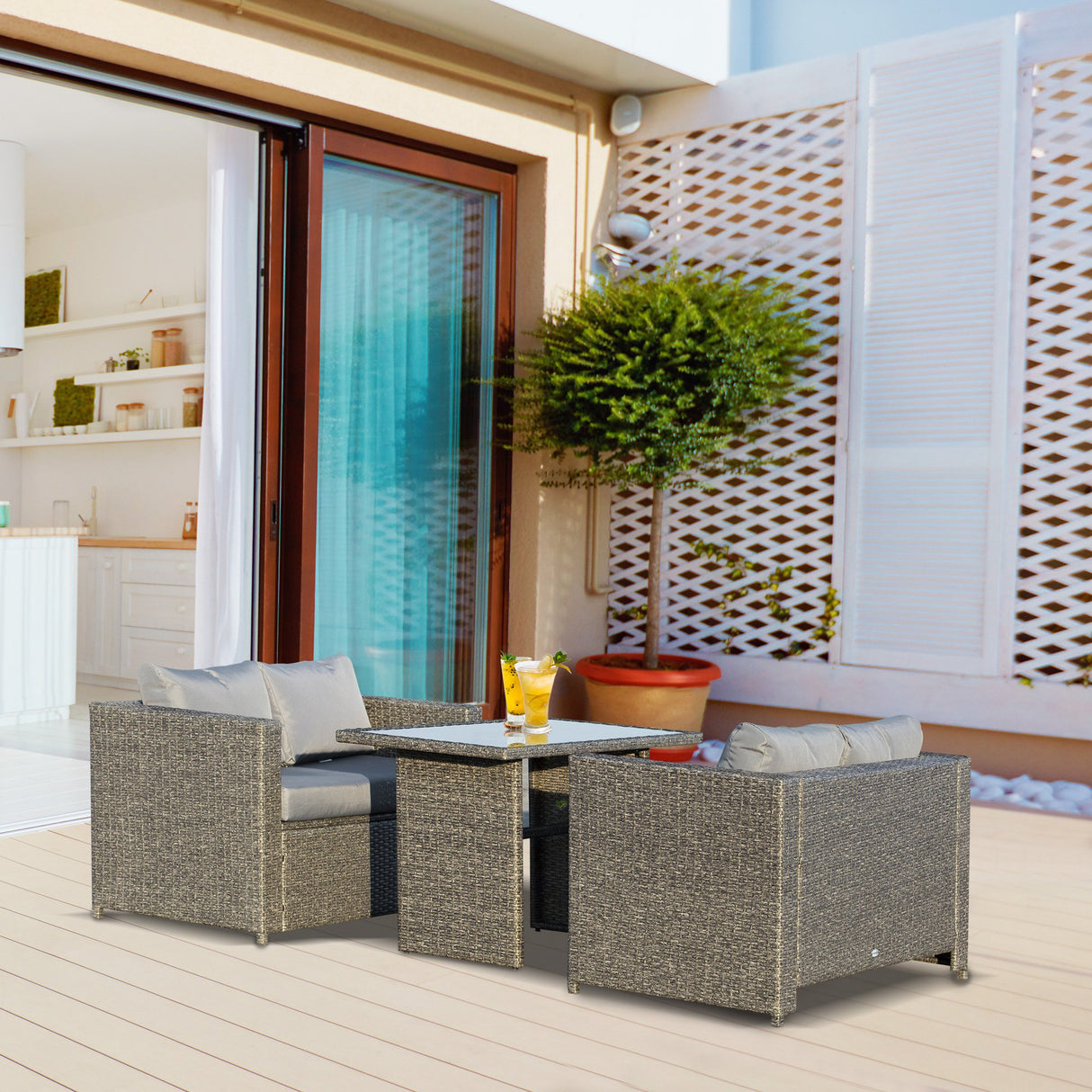 easycomfort easycomfort set 3 pezzi mobili da giardino con 2 divani con cuscini e 1 tavolo in rattan pe salotto da esterno grigio nero