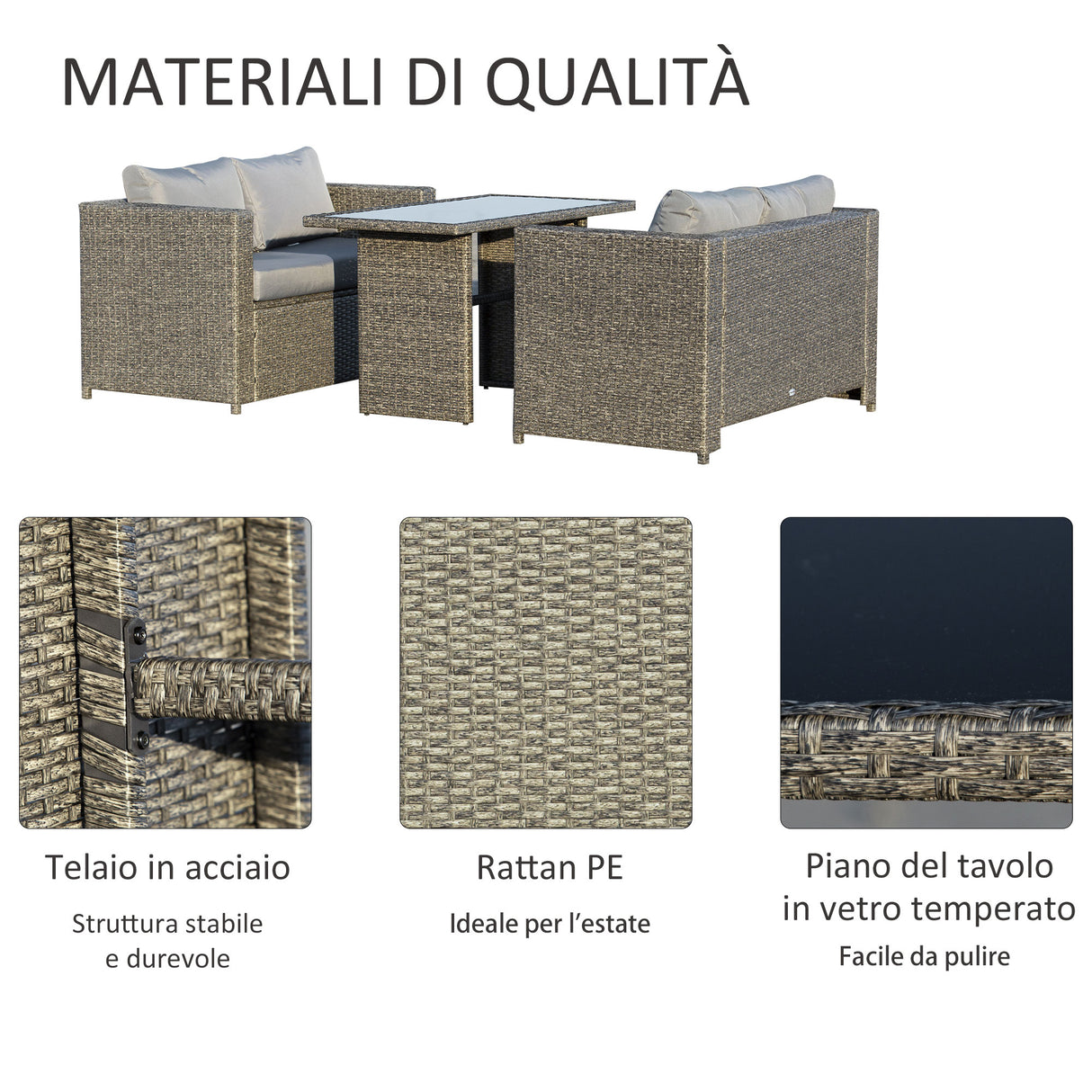 easycomfort easycomfort set 3 pezzi mobili da giardino con 2 divani con cuscini e 1 tavolo in rattan pe salotto da esterno grigio nero