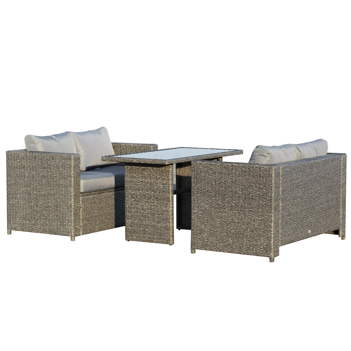 easycomfort easycomfort set 3 pezzi mobili da giardino con 2 divani con cuscini e 1 tavolo in rattan pe salotto da esterno grigio nero