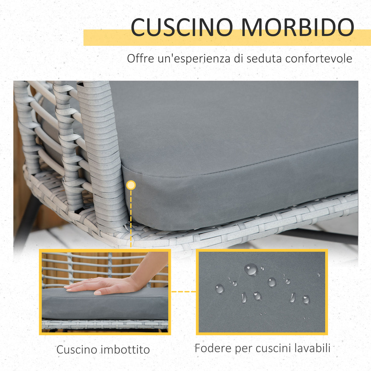 easycomfort set 3pz mobili da giardino in rattan sintetico con 1 tavolino e 2 sedie grigio